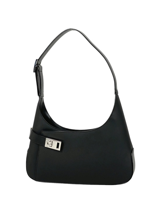 Salvatore Ferragamo Handbags - Authentic Salvatore Ferragamo Black Leather Trim Gancini Hobo Shoulder Bag